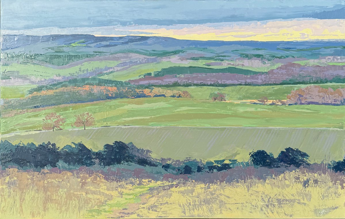 Impressionistic Landscape Acrylic Painting By Hannah Bruce, 38 X 24, Newlands Corner Surrey South Downs, Original Artwork