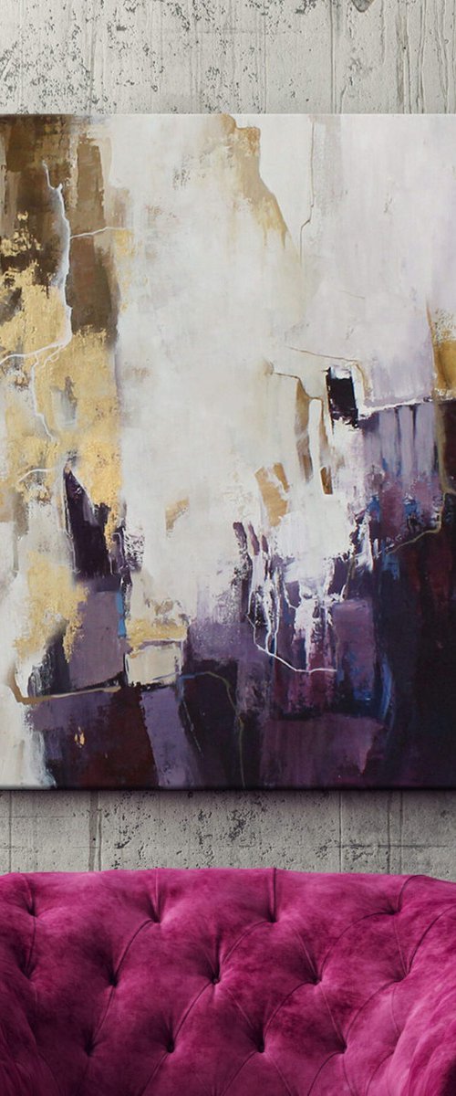 "Bloom 2" Abstract purple brown gold art by Yana Sagan