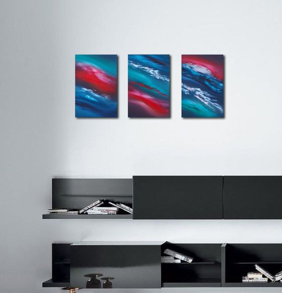 Time passes slowly,  Full Series  - Triptych n° 3 Paintings, Original abstract, oil on canvas
