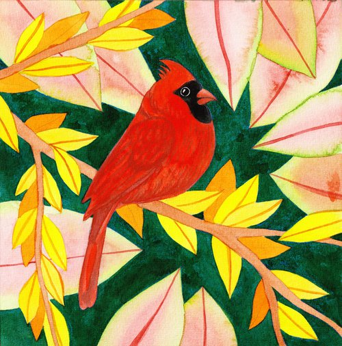 Red Cardinal Bird by Veronika Demenko