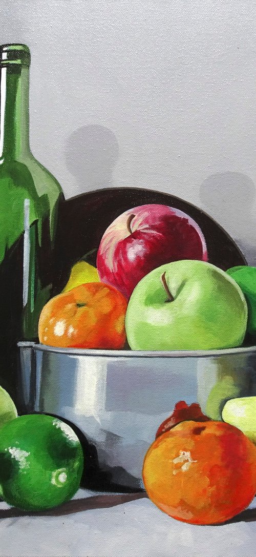 Still Life Mixed Fruit And Glass by Joseph Lynch