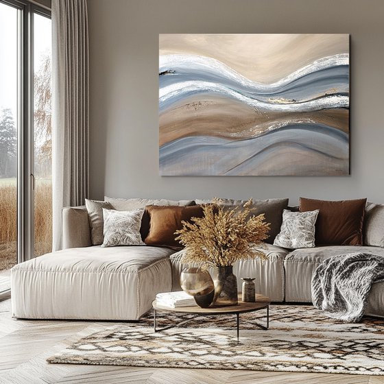 Interwoven Currents. Neutral Beige Grey Gold