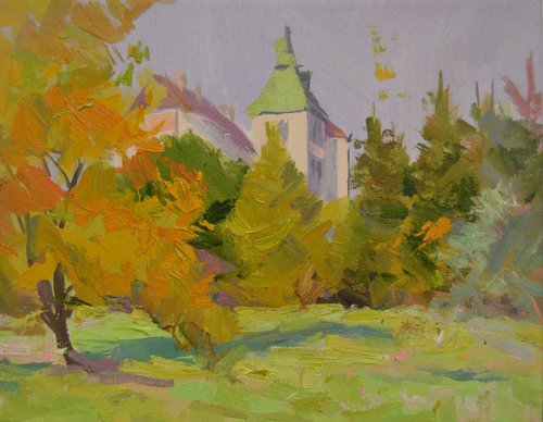 Landscape painting titled "Golden Day" by Yuri Pysar