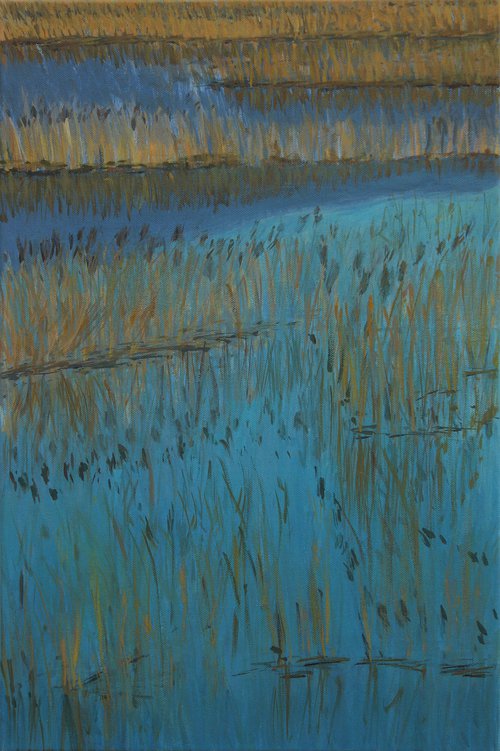 Grasses, Water, Reflections – Trave, voda, odsevi, 2021, acrylic on canvas, 60 x 40 cm by Alenka Koderman
