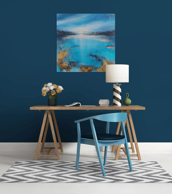 A beautiful large modern structured semi-abstract seascape painting "After the rain"