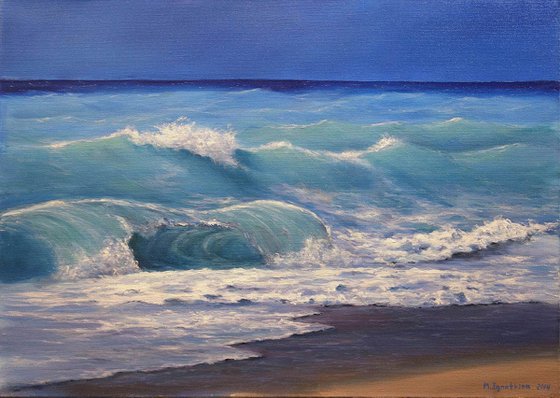 Wave Painting Seascape Original Art Nautical Artwork Beach Wall Art Ocean Canvas Art 28 by 20