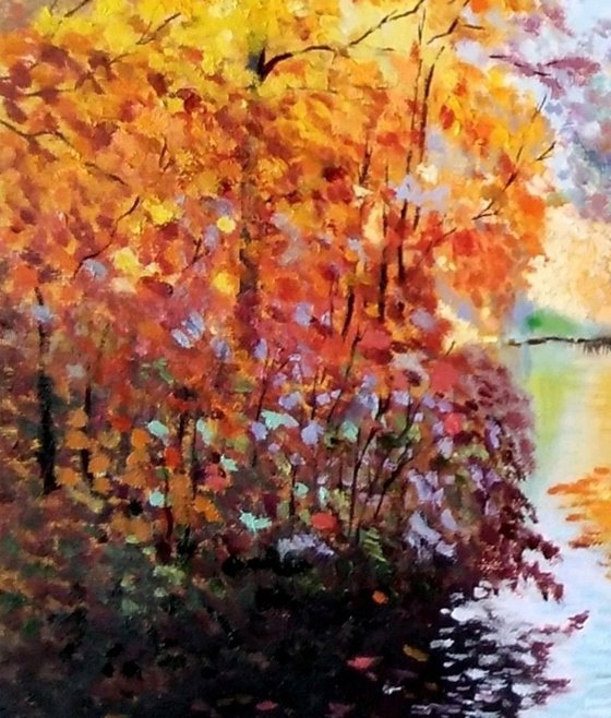 Park and pond in early autumn