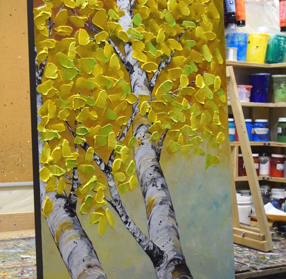 Silver Birches - Large Acrylic Impasto Painting