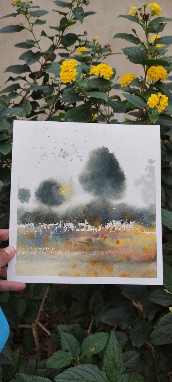 Misty Landscape Painting in watercolours, Switzerland landscape original, watercolour painting impressionist style, small art original gift