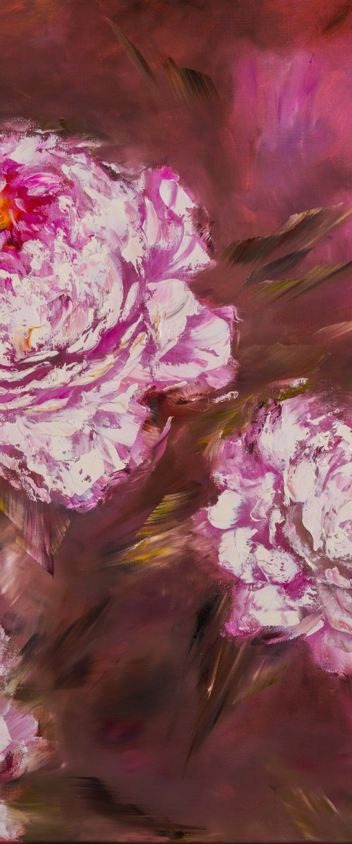 PINK PEONY BUDS - Garden flowers. Bouquet of peonies. Delicate buds. Dark pink. Late evening. Nobility. by Marina Skromova