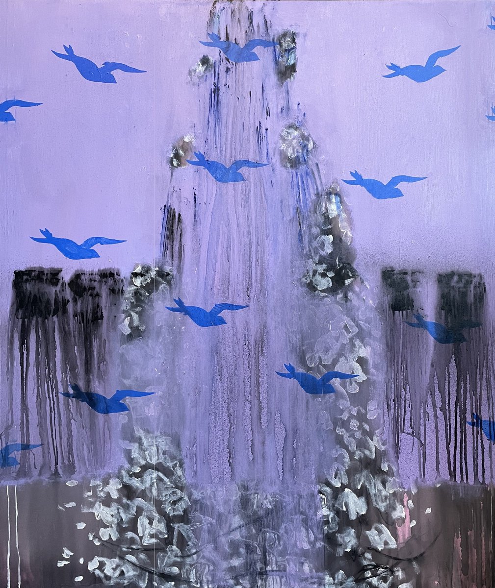 Abstract Animal Painting By Gela Mikava, 39 X 47, Where The Blue Birds Fly, Original Artwork