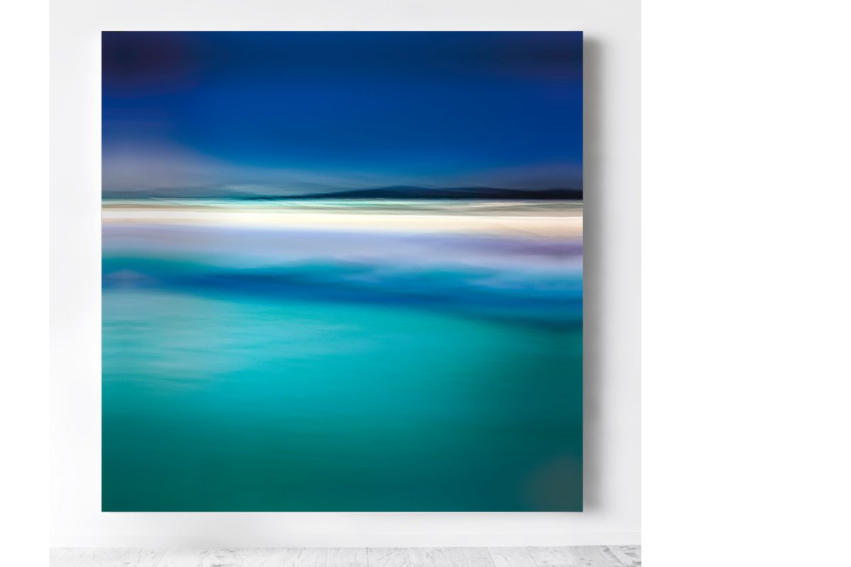 Large Abstract Landscape Teal and Blue - Colours of the Hebrides by Lynne Douglas