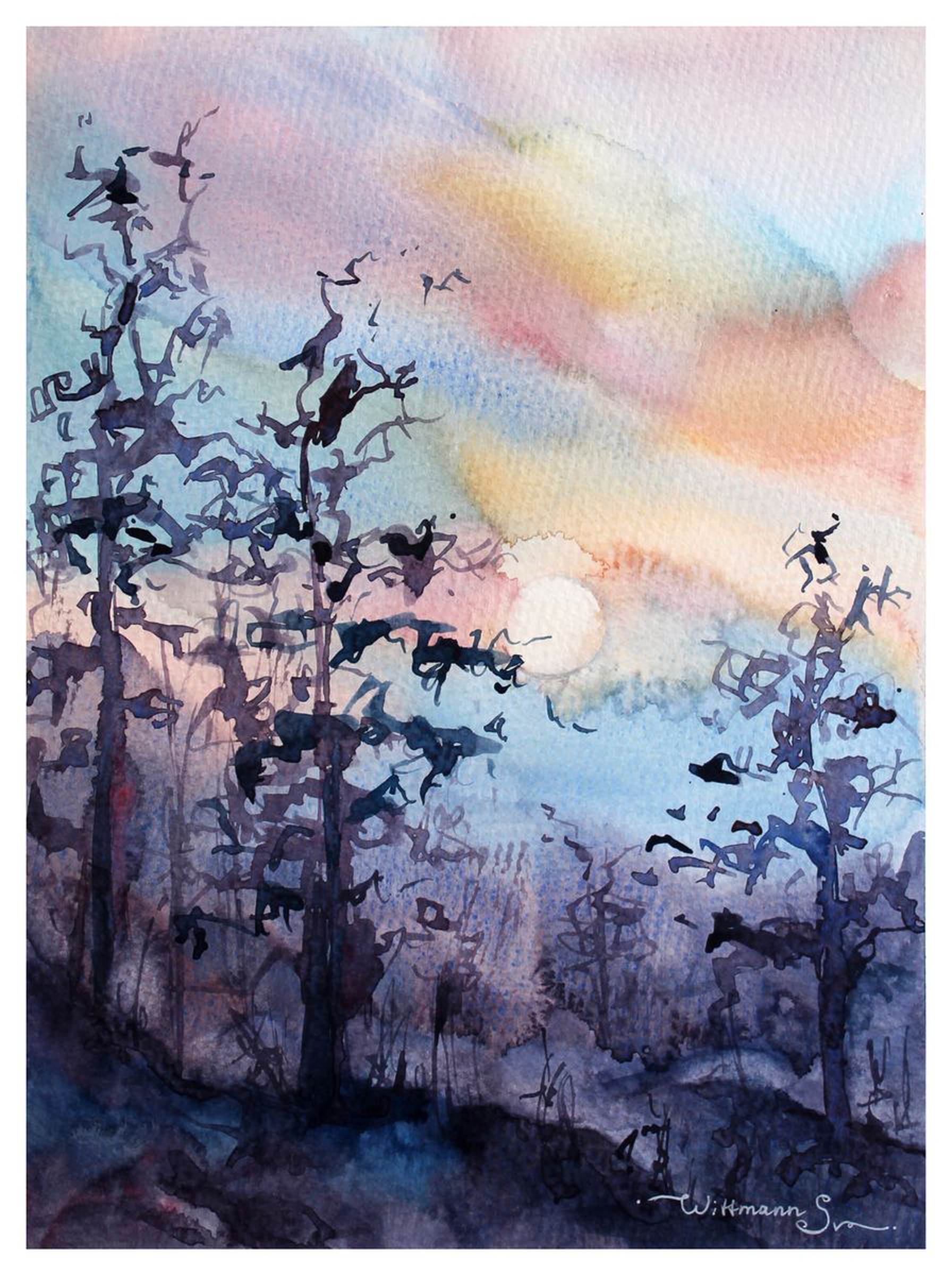 Siberian Sunset Beautiful Scenery Aquarell Artfinder