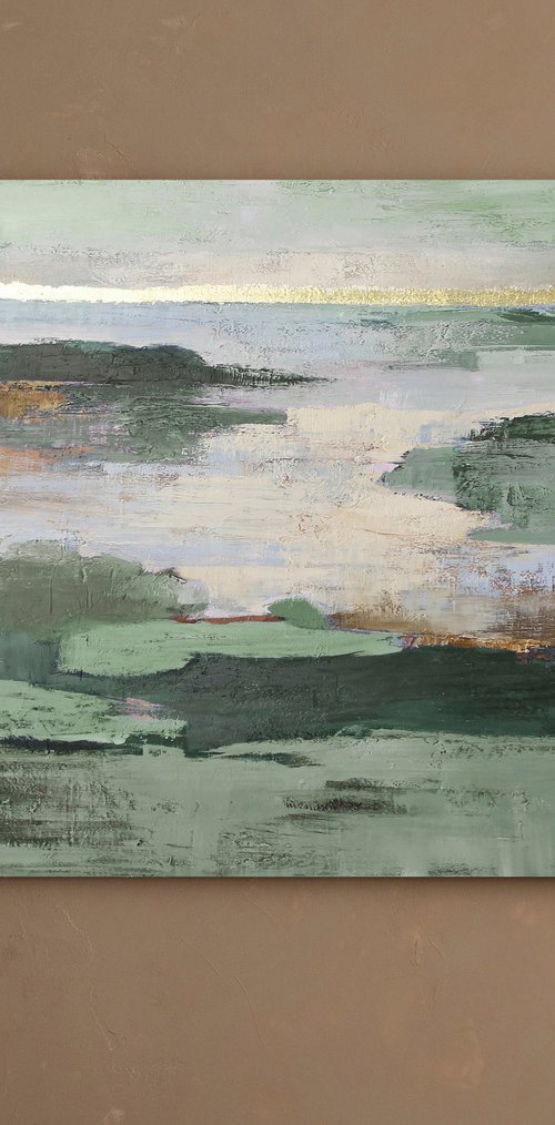 "Olive Estuary 3" Sage green abstract nature by Solomia