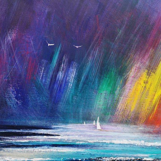 "Chasing Rainbows" - Cornish Seascape, Art, Skyscape