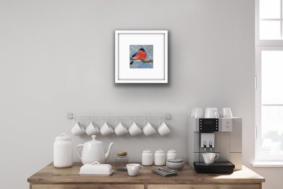 Bullfinch oil painting - Bird small canvas art - Christmas gift for bird lover (2021)