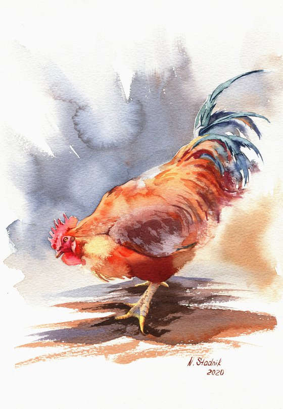 Ukrainian watercolour. Rooster