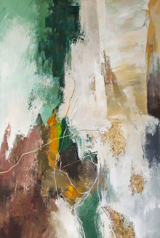 "Green Glory 2" Green brown abstract art