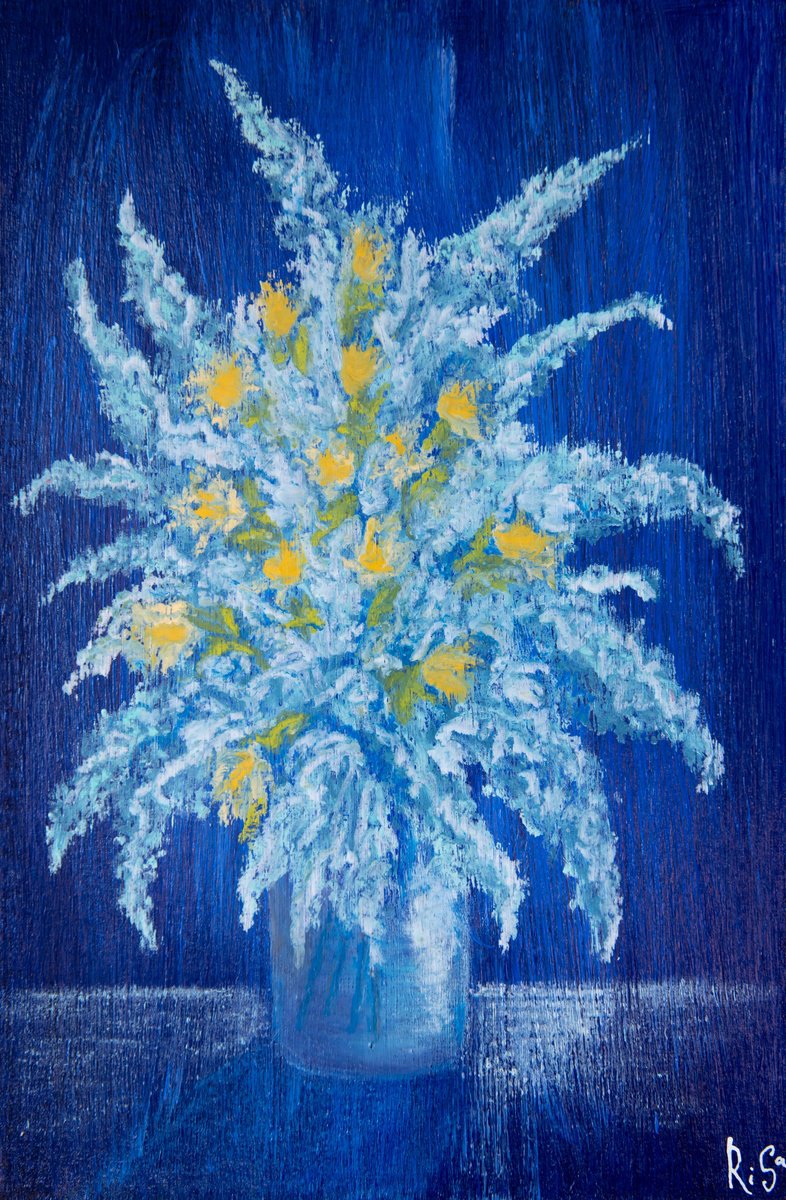 Night bouquet oil pastel by Rimma Savina