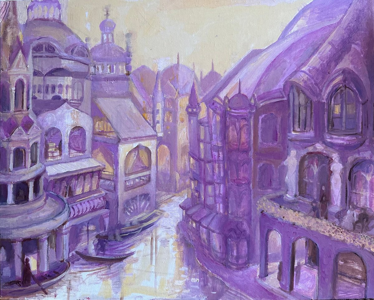 Surrealistic Cityscapes Oil Painting By Fosco Culto, 20 X 16, Dream City I, Original Artwork