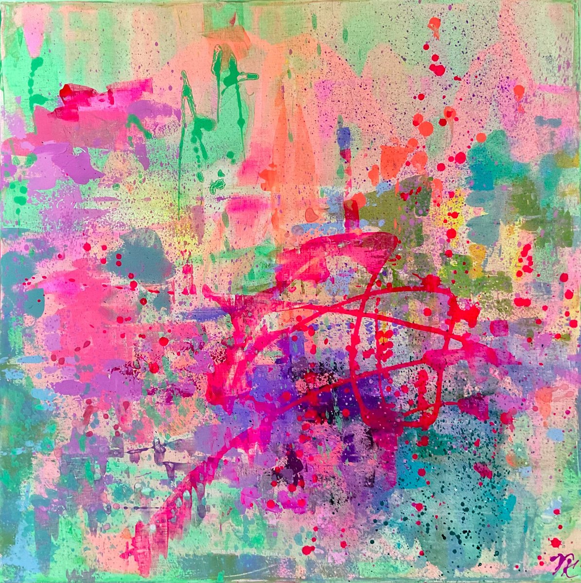 Organic Abstract Acrylic Painting By Vera Klimova, 31 X 31", Improvisation 3, Original Artwork