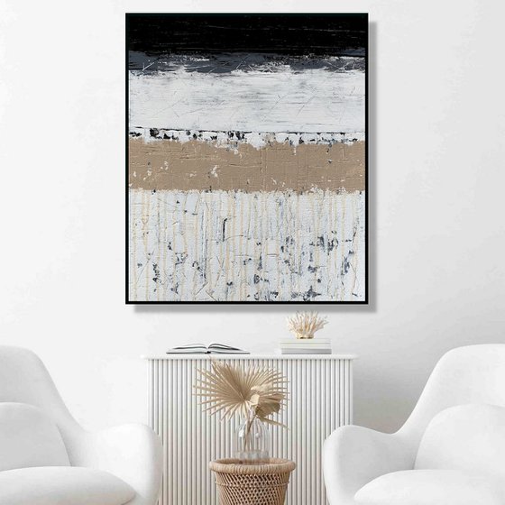 Break the Ice - TEXTURED ABSTRACT ART – MINIMALIST Black & White Painting. READY TO HANG!