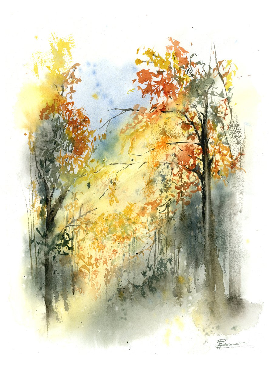 Forest (2 of 2) - Original Watercolor Painting by Olga Shefranov (Tchefranova)