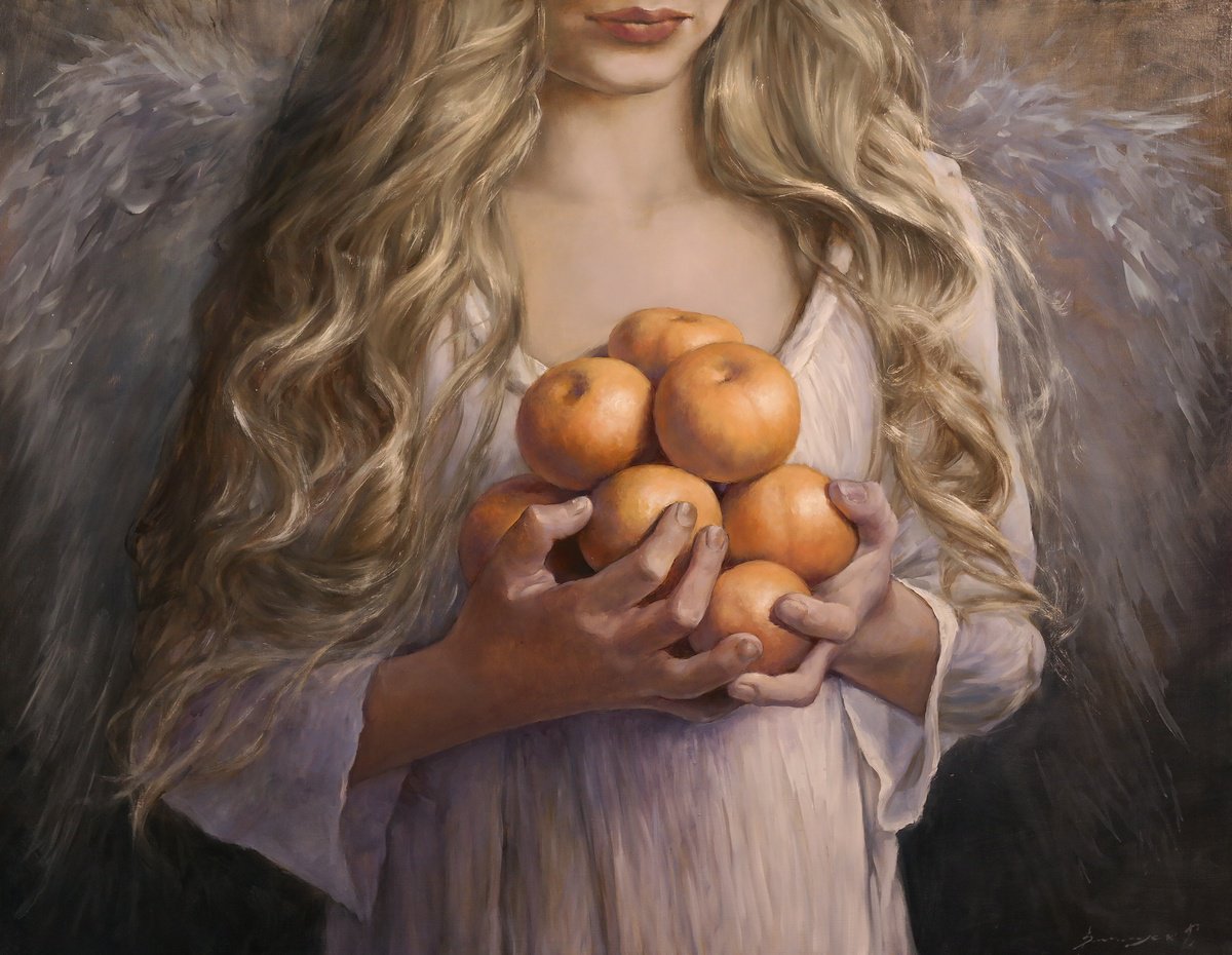 Surrealistic Portrait Oil Painting By Gennady Vylusk, 35 X 28, Gifts From Heaven, Original Artwork