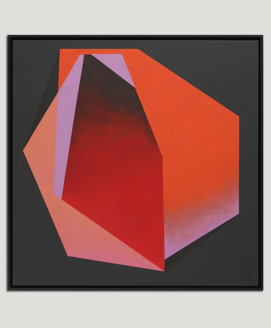 Abstract Painting - Diamond Red Orange Marble - Incl. frame - 95x95cm - Ronald Hunter - 29S