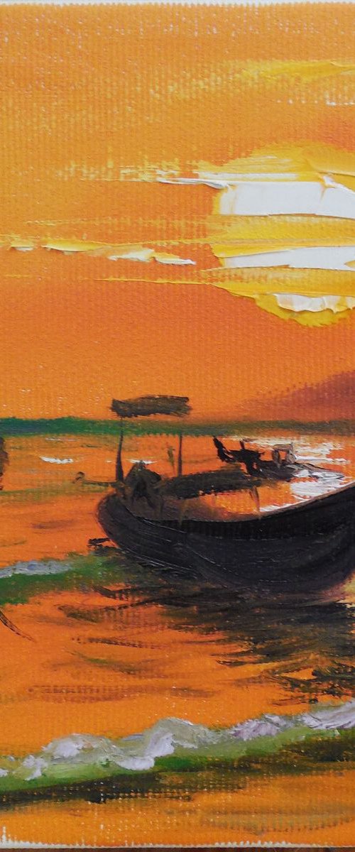 Sea sunset in Thailand and fishing boats by Dmitry Fedorov