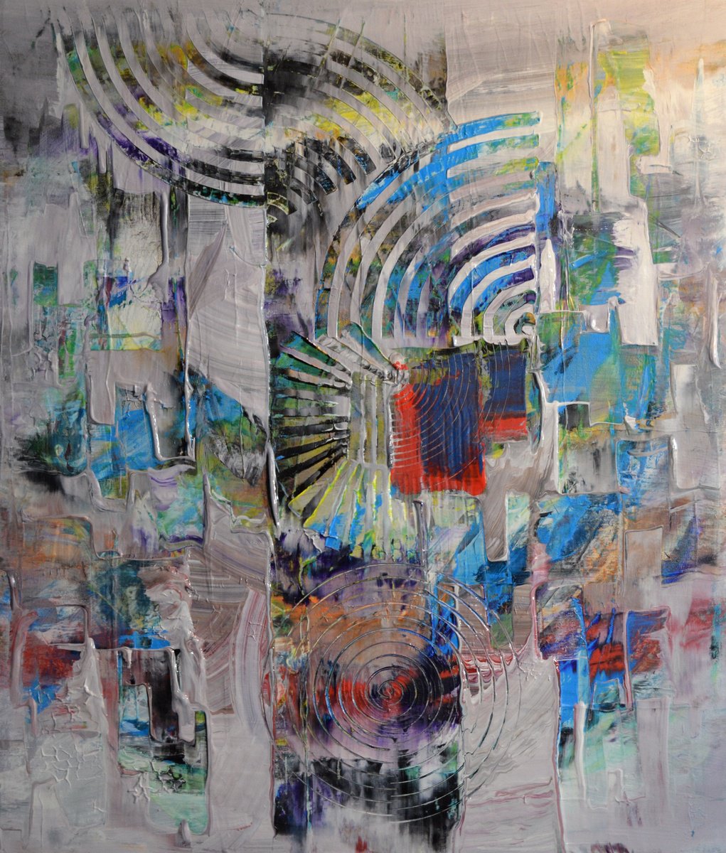 Impressionistic Abstract Acrylic Painting By Lucian Richards, 25 X 29", Future Shock, Original Artwork