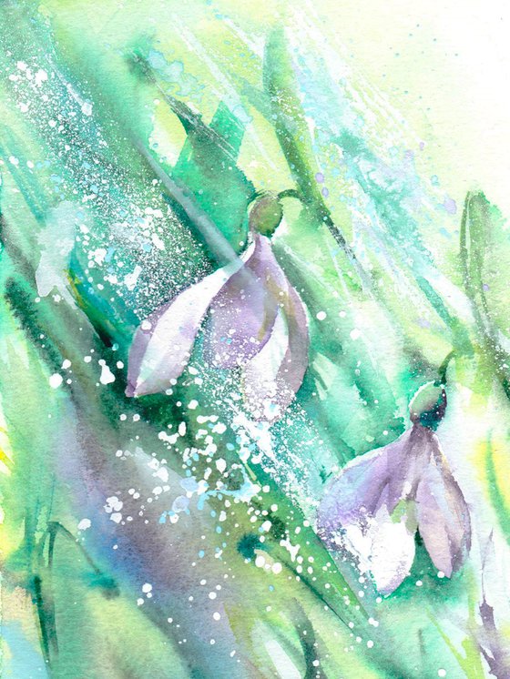 Snowdrop painting, Floral artwork, Original watercolour, watercolor, Spring flower, Winter flower