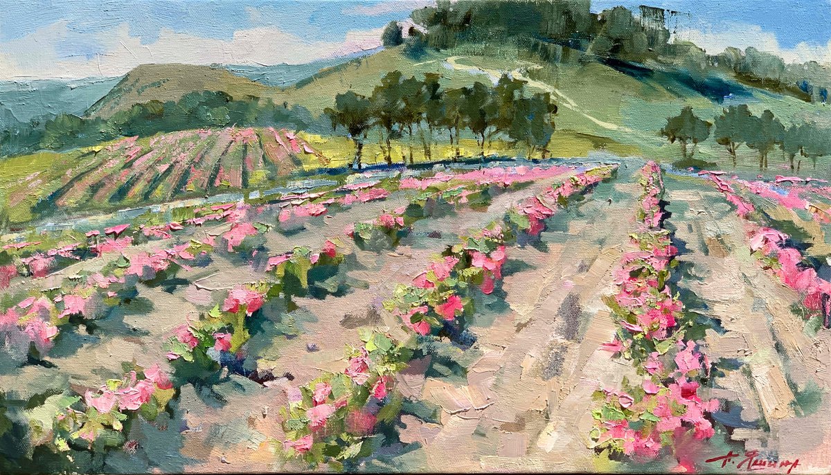 Pink Field of Roses Original oil painting by Alla Yashina