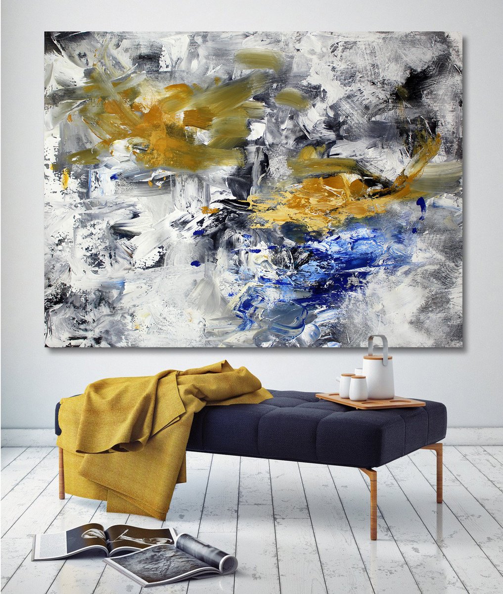 Abstract Oil Painting By Hugh Abernethy, 48 X 36, Rite, Original Artwork