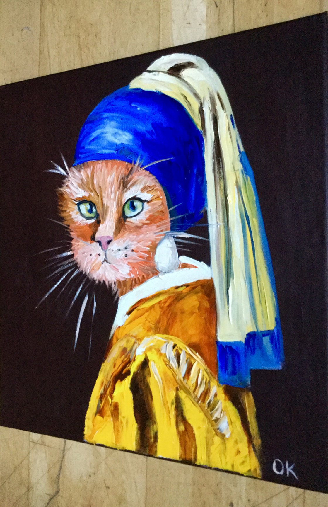 Cat with the pearl earring inspired by Vermeer painting feline art for ...