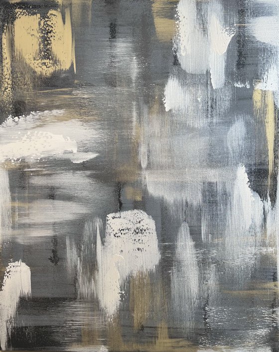 100x80cm Gray gold silver abstract painting. Mother-of-pearl luxury