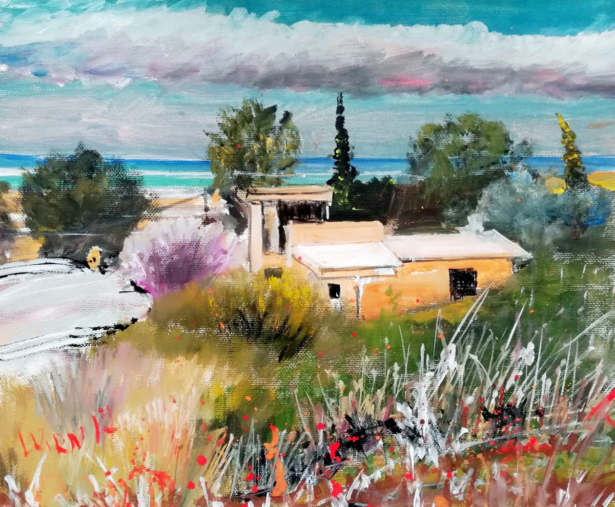 Impressionistic Landscape Painting By Leonid Kirnus, 11 X 10", Heavy Rain, Original Artwork