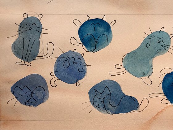 Blue cats, orange home