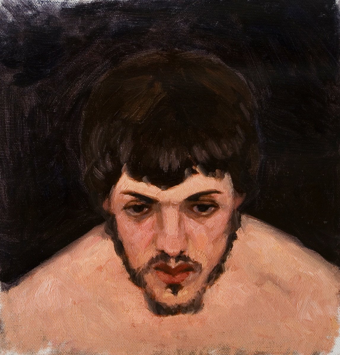 Impressionistic Still Life Oil Painting By Olivier Payeur, 11 X 11", Portrait Of A Man From Life Model, Original Artwork