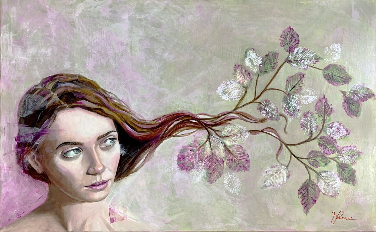 Expressive Portrait Oil Painting By Maria Romano, 31 X 20", Hope, Original Artwork