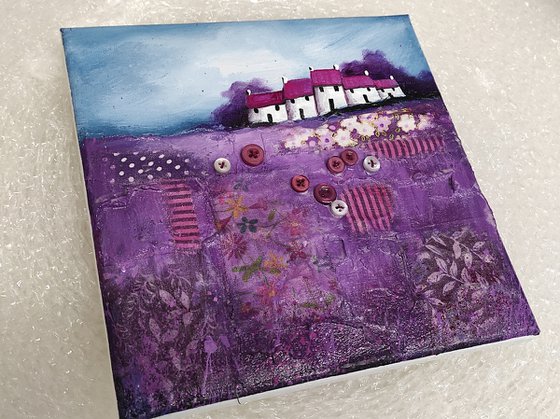 Terrace on purple patchwork Field Textured Landscape