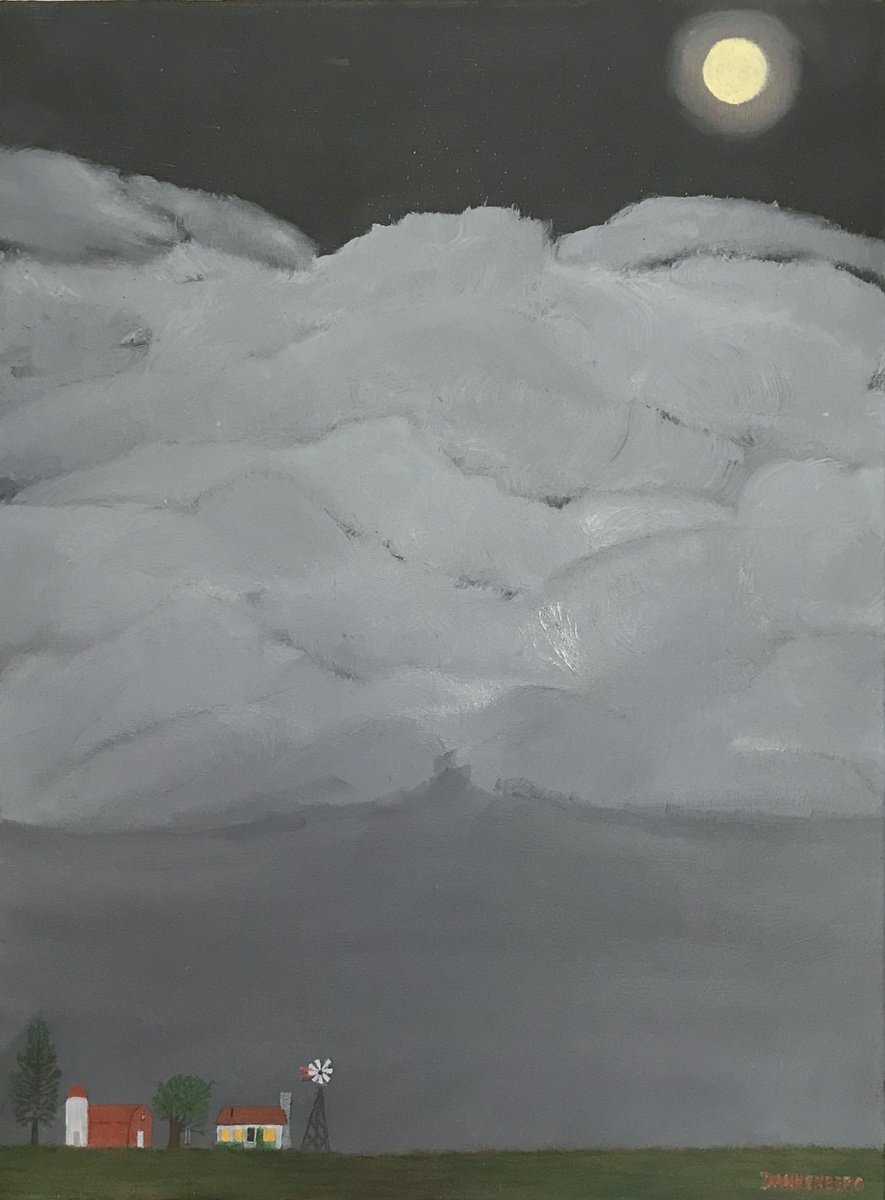 Impressionistic Landscape Oil Painting By Leslie Dannenberg, 18 X 24", Farm Ix, Cloudy Night, Original Artwork