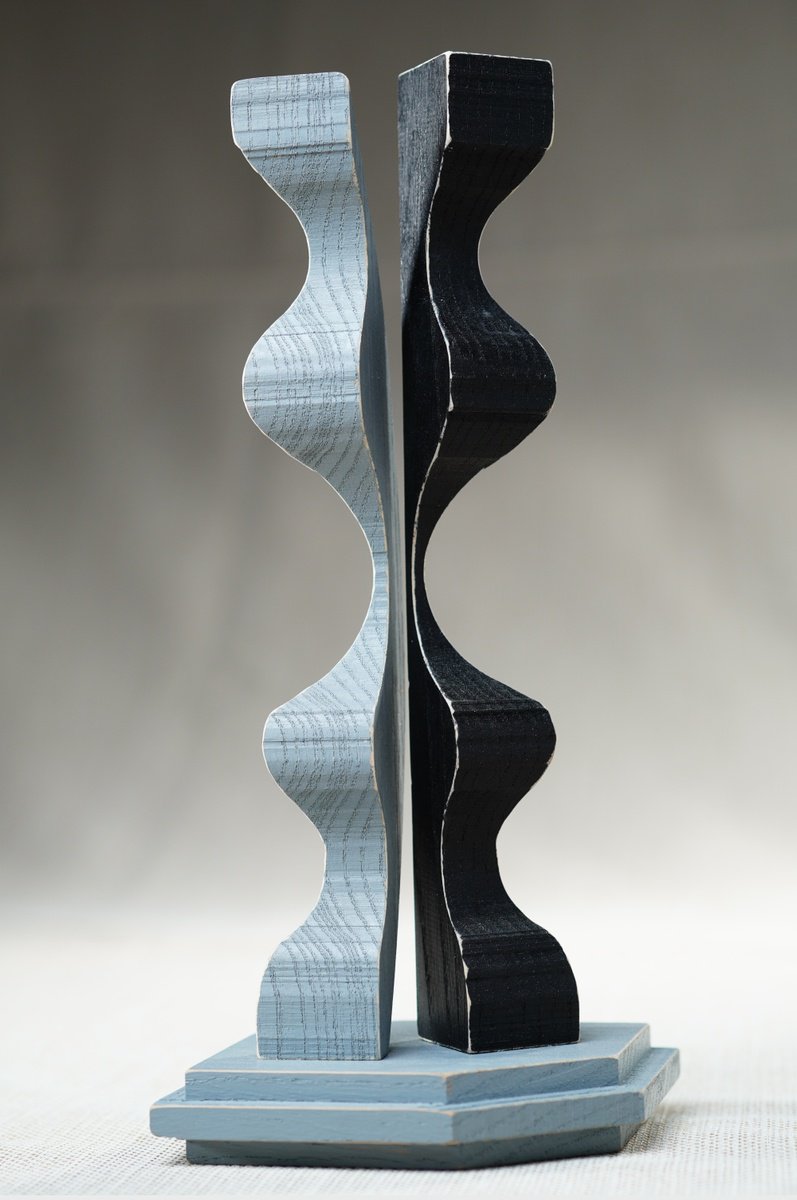 Abstract Portrait Wood Sculpture By Sava Draganov, 4 X 9", "Shade Of Gray", Original Artwork