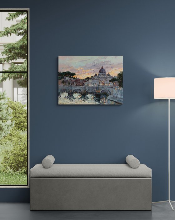 St. Angelo Bridge at Sunset, Rome