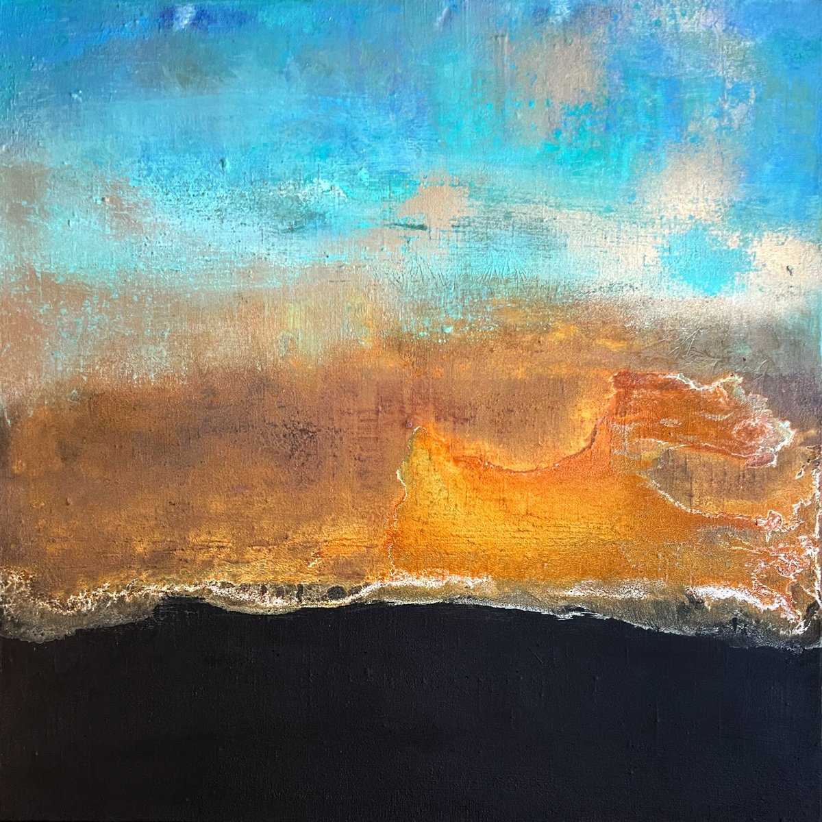 Abstract Painting By Sergio Aranda, 20 X 20", Midnight Coast, Original Artwork