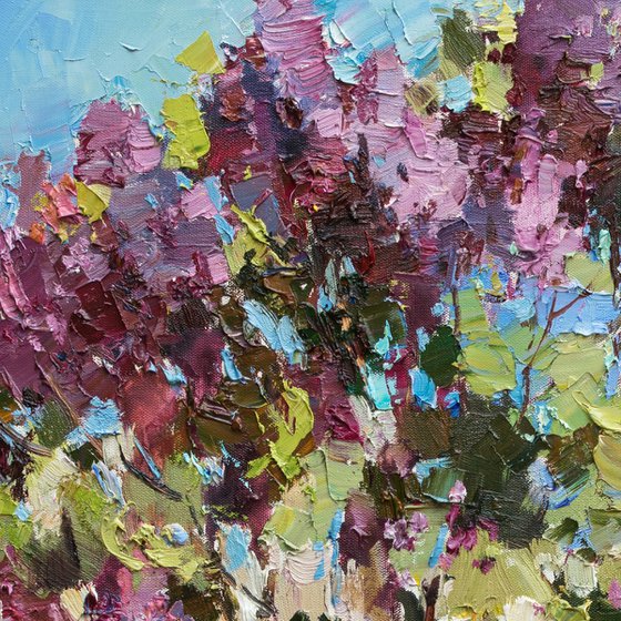 Blooming lilacs - Original oil painting