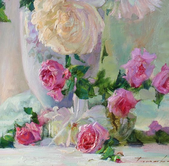 Peonies and tea roses