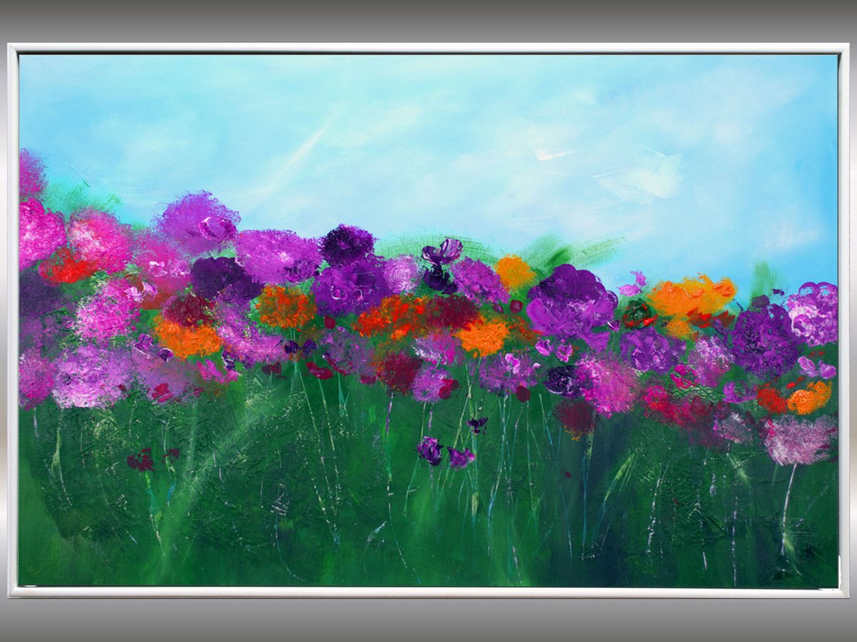 Abstract Botanical Acrylic Painting By Edelgard Schroer, 46 X 31, Happy Place, Original Artwork