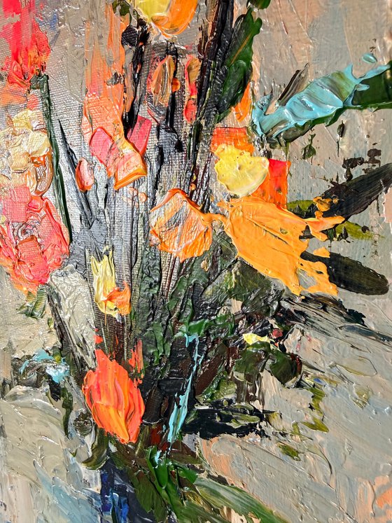 Blue Vessel and Morning Flowers