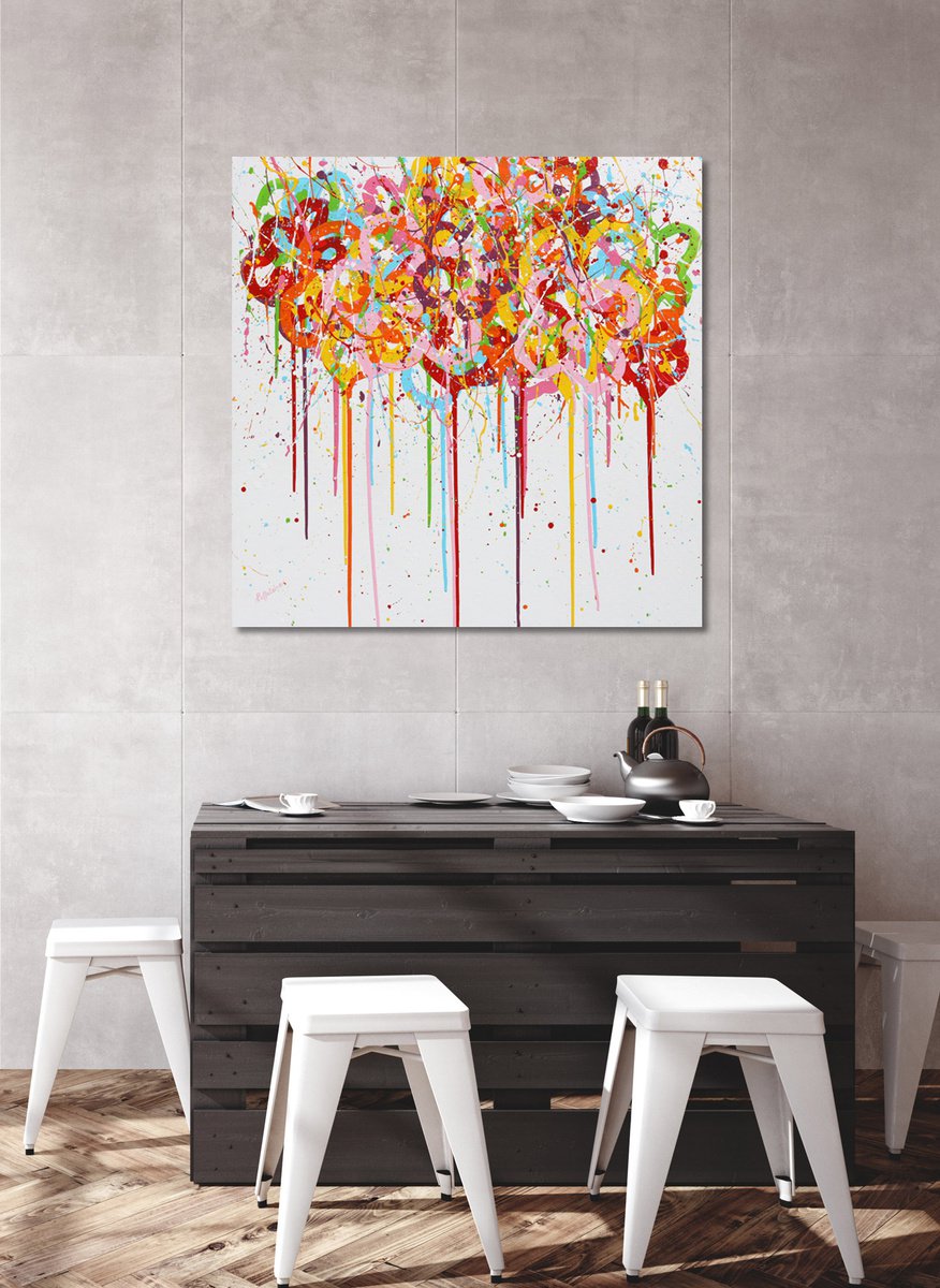 Urban And Pop Acrylic Painting , White Pop Flo By Isabelle Pelletane, 31 X 31, Artwork For Sale On Artfinder